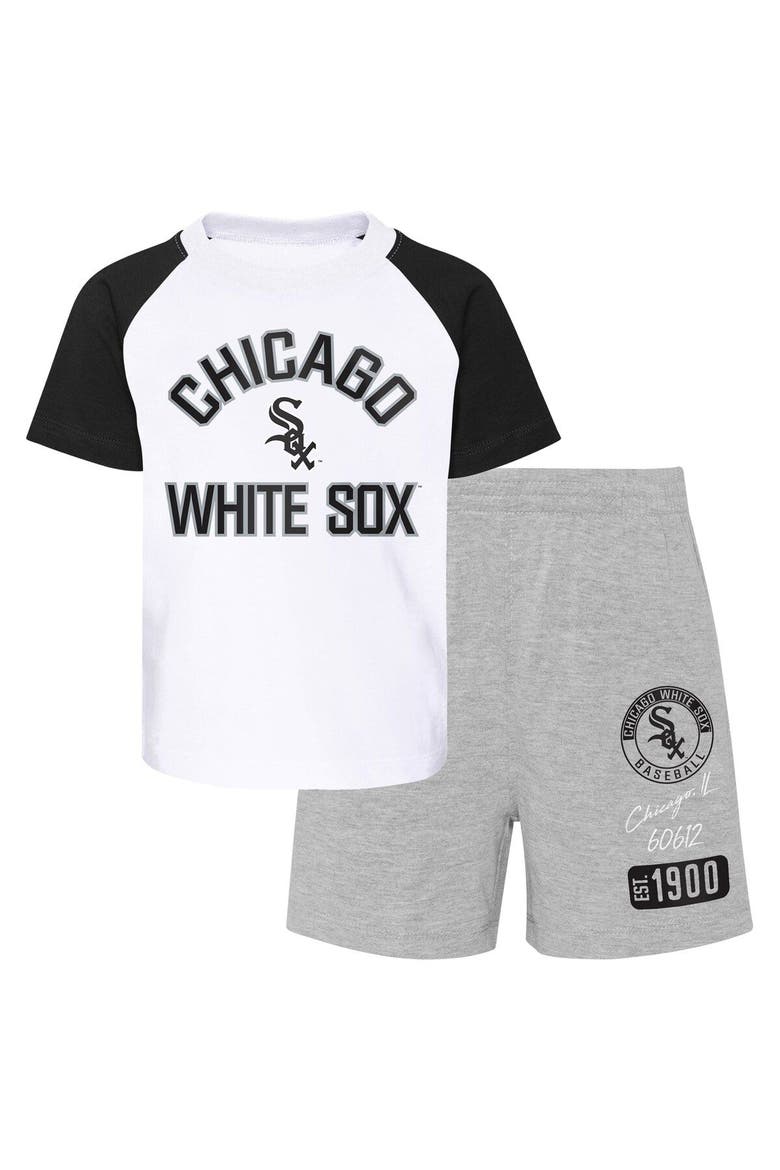 Infant White/Heather Gray Chicago White Sox Ground Out Baller Raglan T-Shirt and Shorts Set, Main, color, White