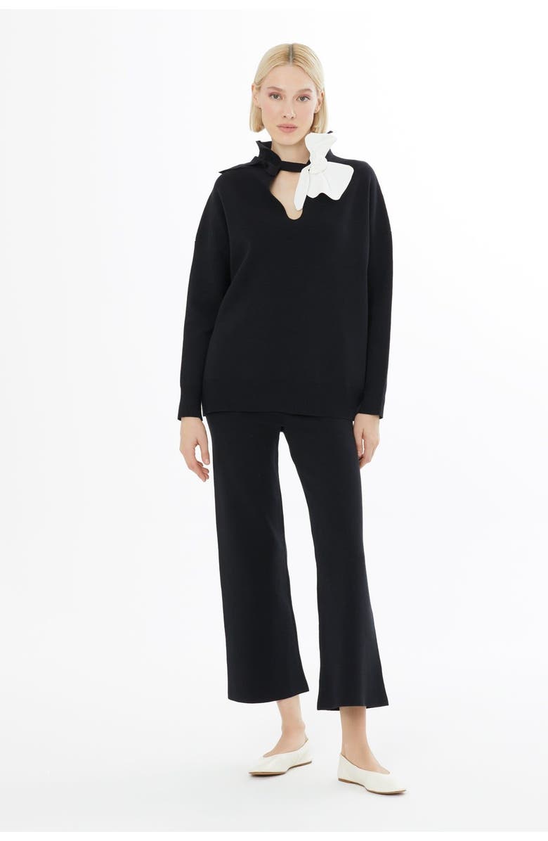 Gizia Floral Detail Long-Sleeve Knit Blouse, Main, color, Black