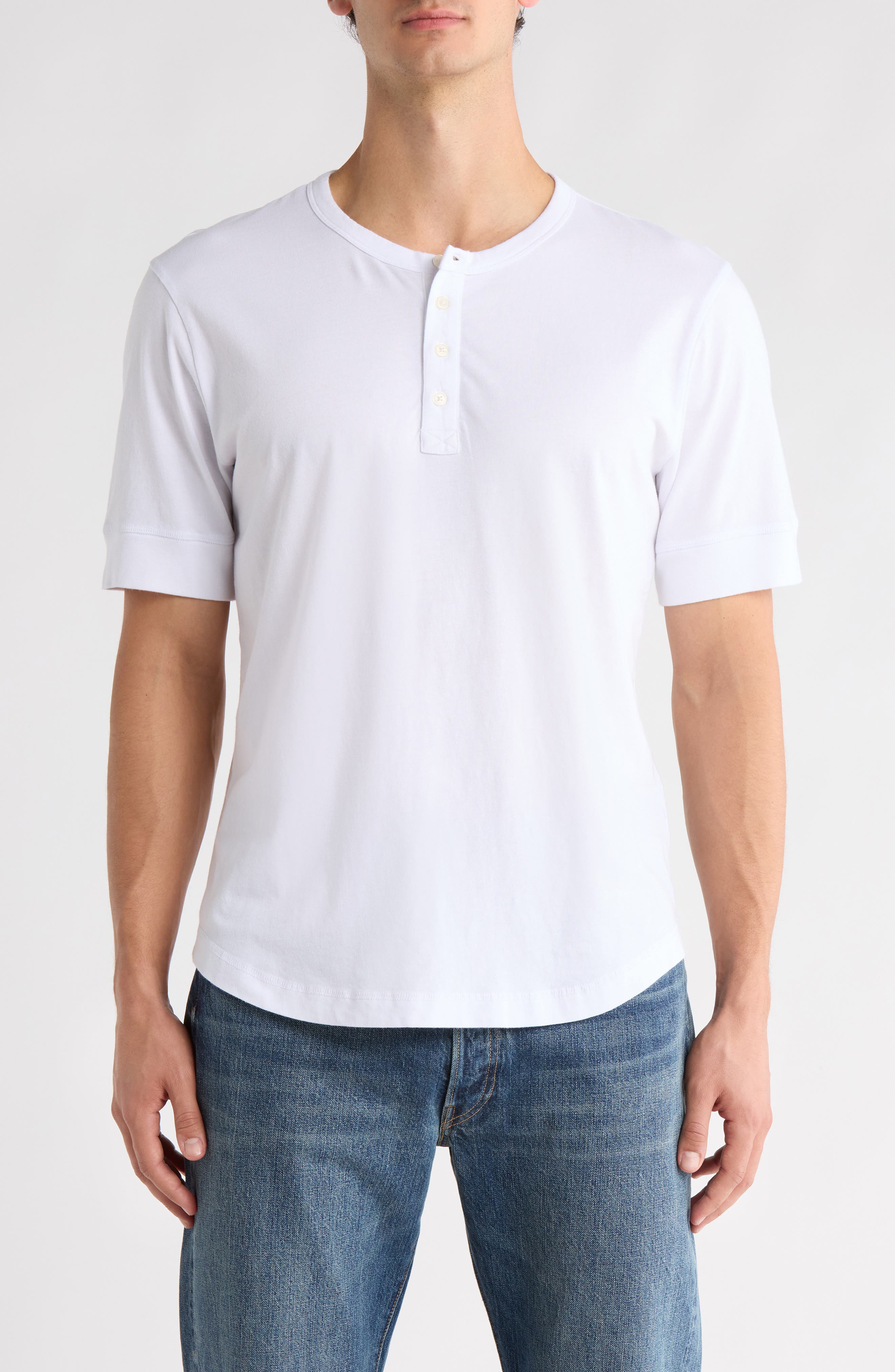 BUCK MASON Short Sleeve Curve Hem Pima Cotton Henley