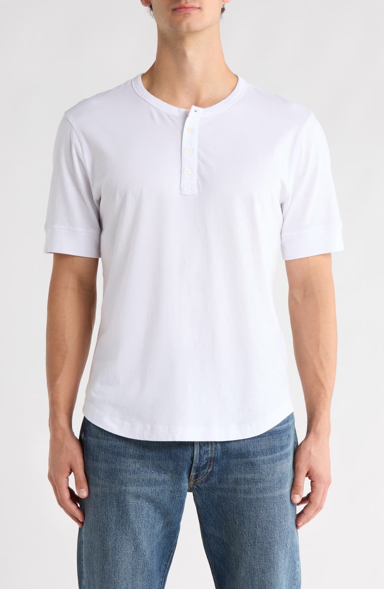 BUCK MASON Short Sleeve Curve Hem Pima Cotton Henley, Main, color, White
