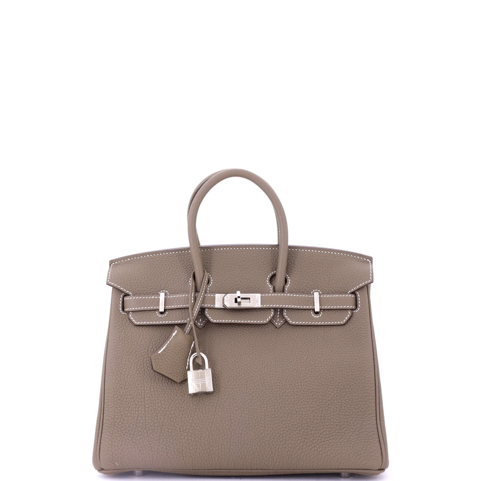 Pre-Owned Hermes Birkin Handbag Grey Togo with Palladium Hardware 25, Main, color, Etoupe