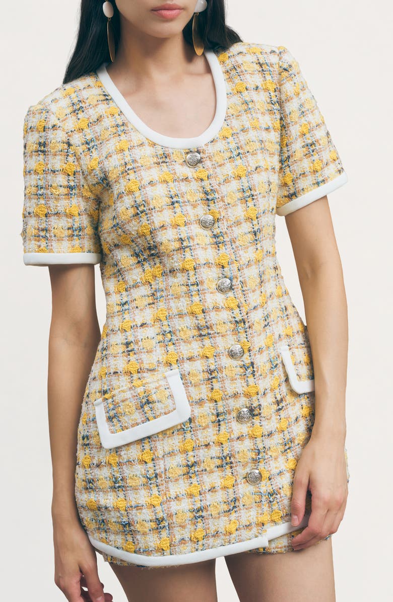 MAUDE CLUB Frances Longline Tweed Jacket, Alternate, color, Yellow Tweed