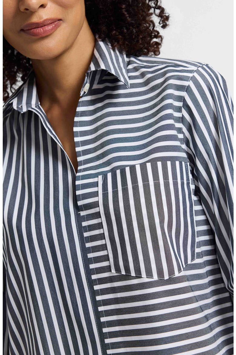 Bella Stripe Popover Top, Alternate, color, BLACK/ WHITE