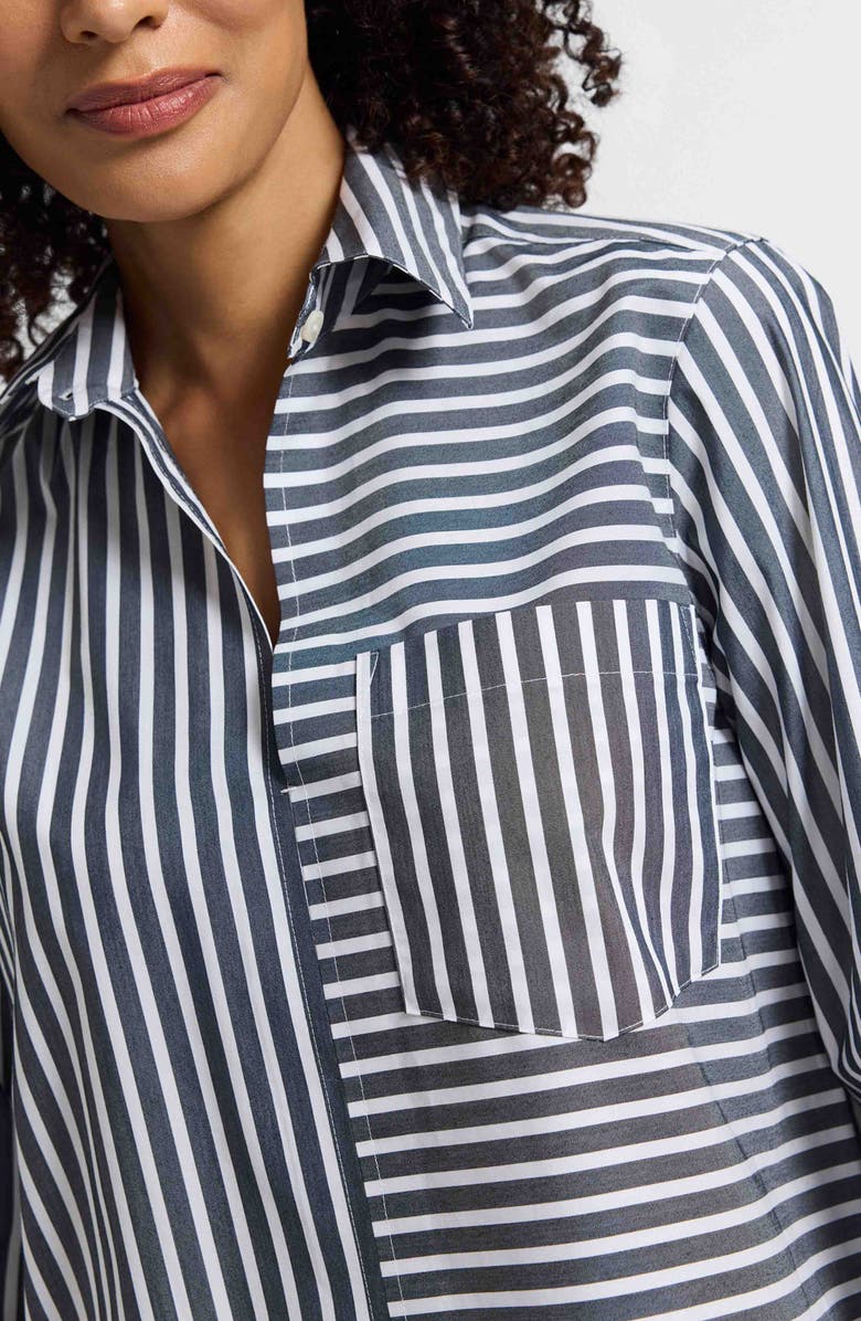 Foxcroft Bella Stripe Popover Top, Alternate, color, Black/ White