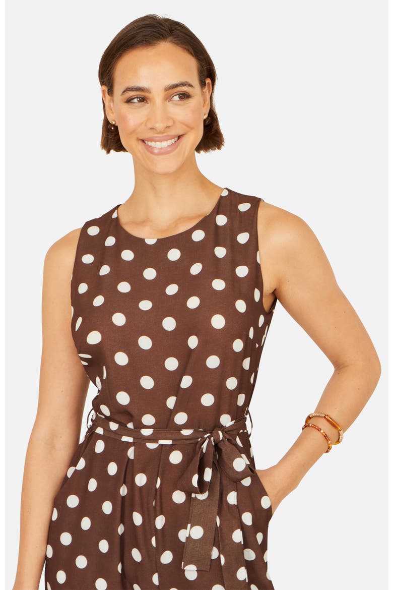 Polka Dot Culotte Jumpsuit, Alternate, color, Brown