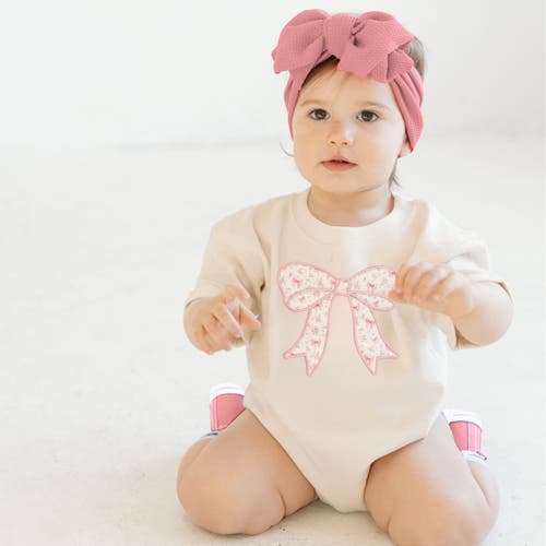 Shop Sweet Wink Ditsy Floral Bow Patch Short Sleeve Romper In Natural