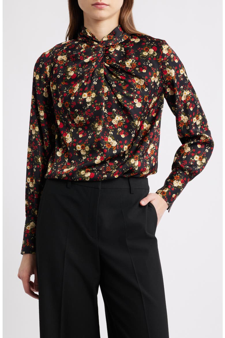 The Lola Stretch Silk Top, Main, color, LOVESTRUCK BLACK