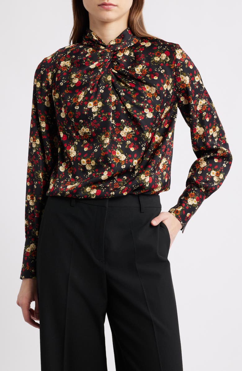 Elie Tahari The Lola Stretch Silk Top, Main, color, Lovestruck Black