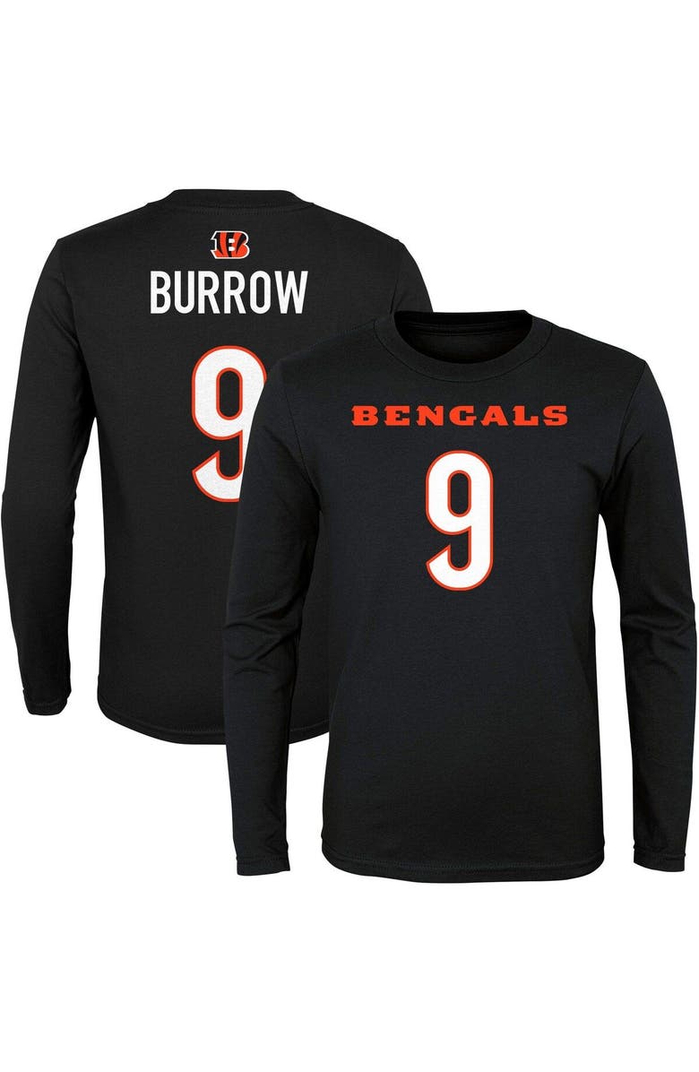 Outerstuff Youth Joe Burrow Black Cincinnati Bengals Mainliner Player Name & Number Long Sleeve T-Shirt, Main, color, 