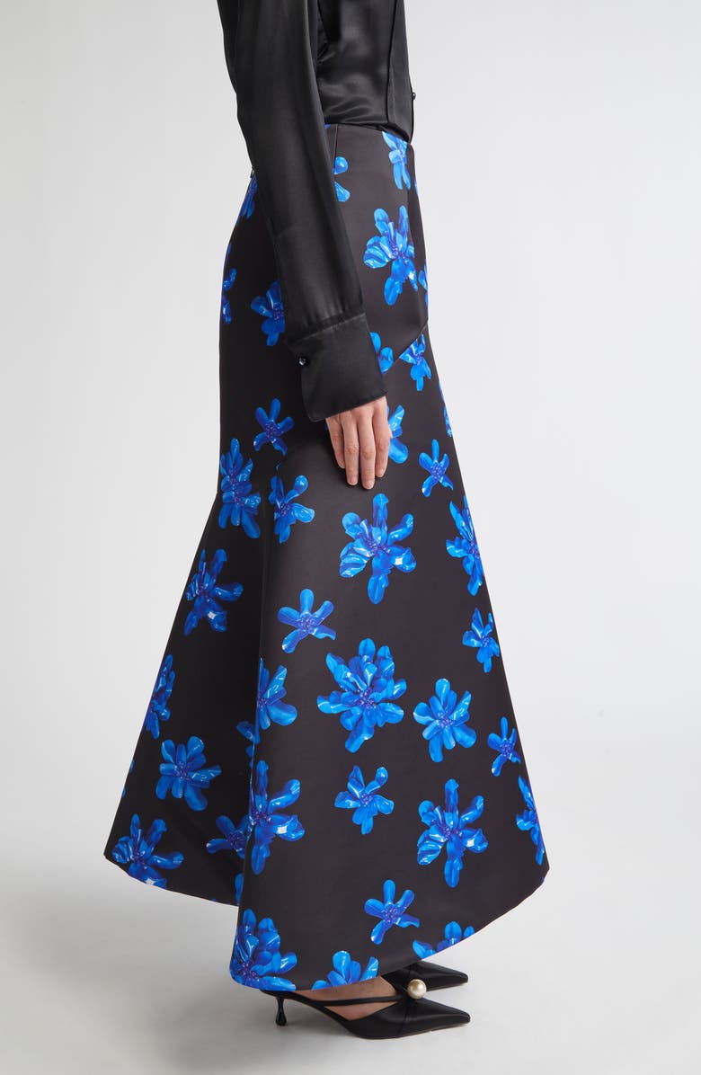 Emilia Wickstead Tamilla Floral Genzianella Mermaid Skirt, Alternate, color, Electric Blue Floral On Black