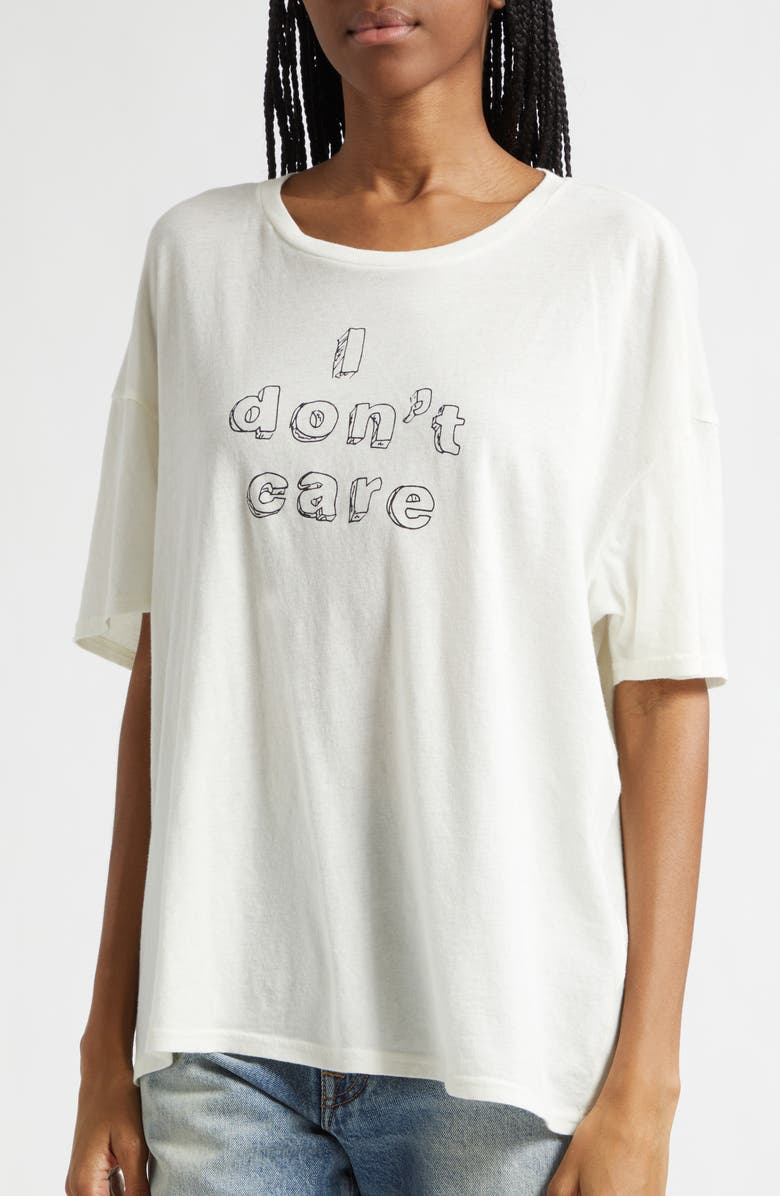 R13 I Don't Care Relaxed Fit Cotton & Cashmere Graphic T-Shirt, Alternate, color, Ecru White