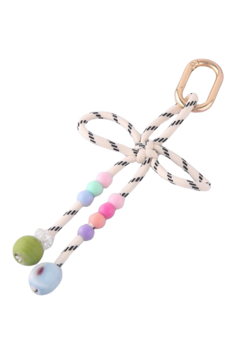 Stripe Beaded Bow Bag Charm, Main, color, CREAM