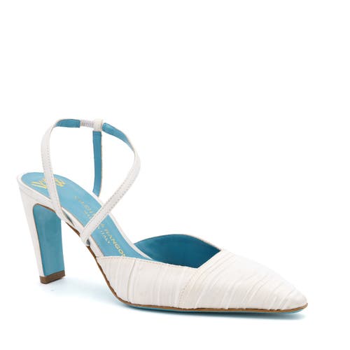 Valentina Rangoni Fidia Ankel Strap Pump In Bianco Plissse