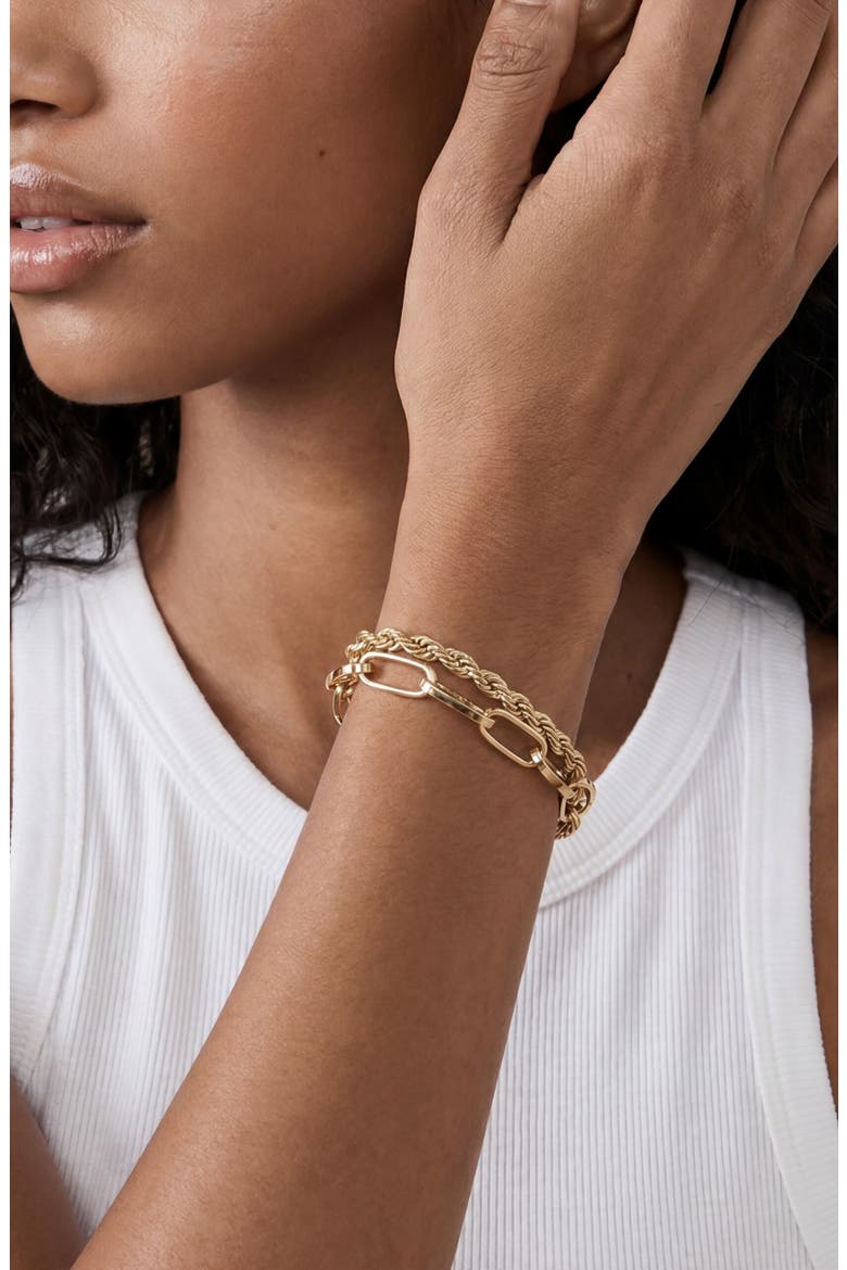 Paper Clip & Rope Chain Layered Bracelet, Alternate, color, GOLD