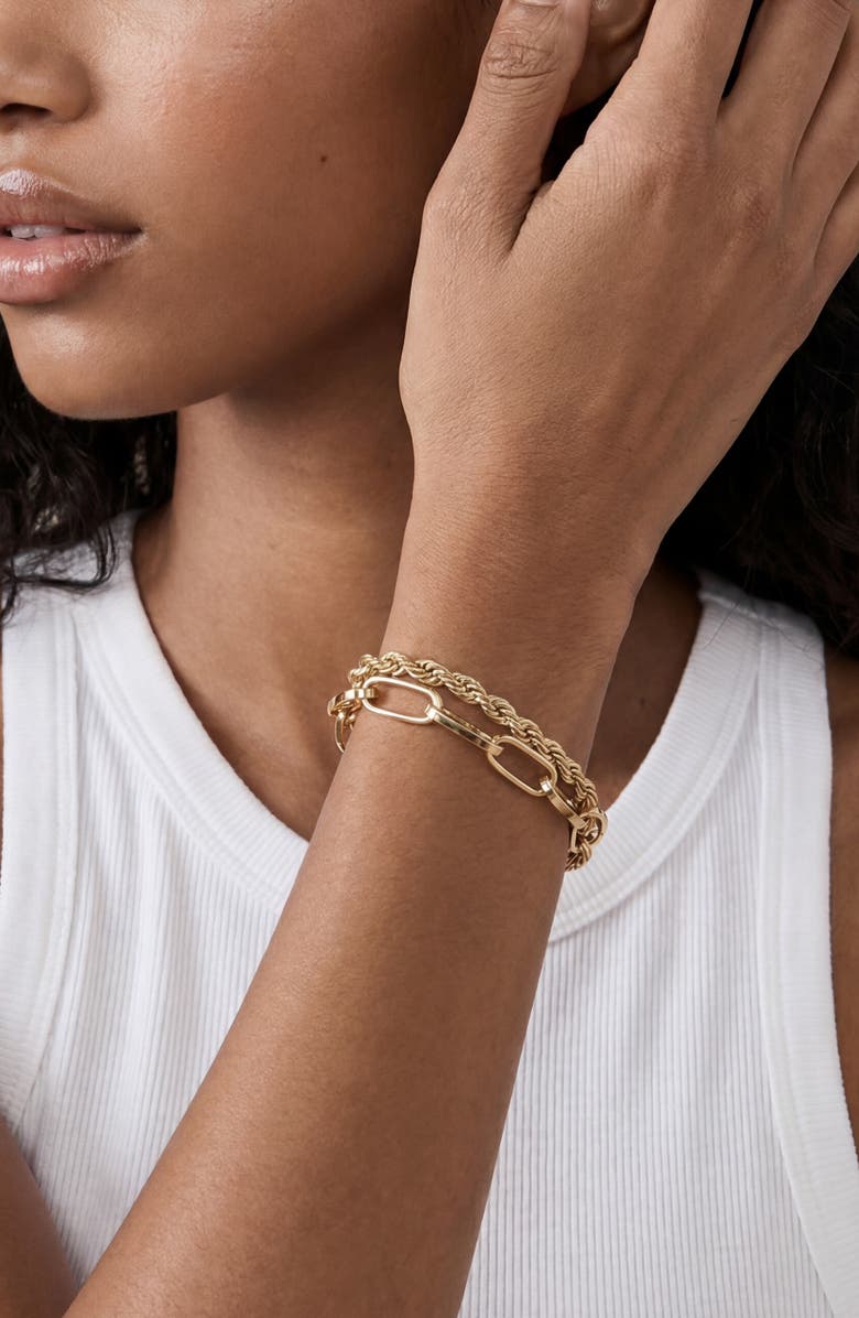 Ettika Paper Clip & Rope Chain Layered Bracelet, Alternate, color, Gold
