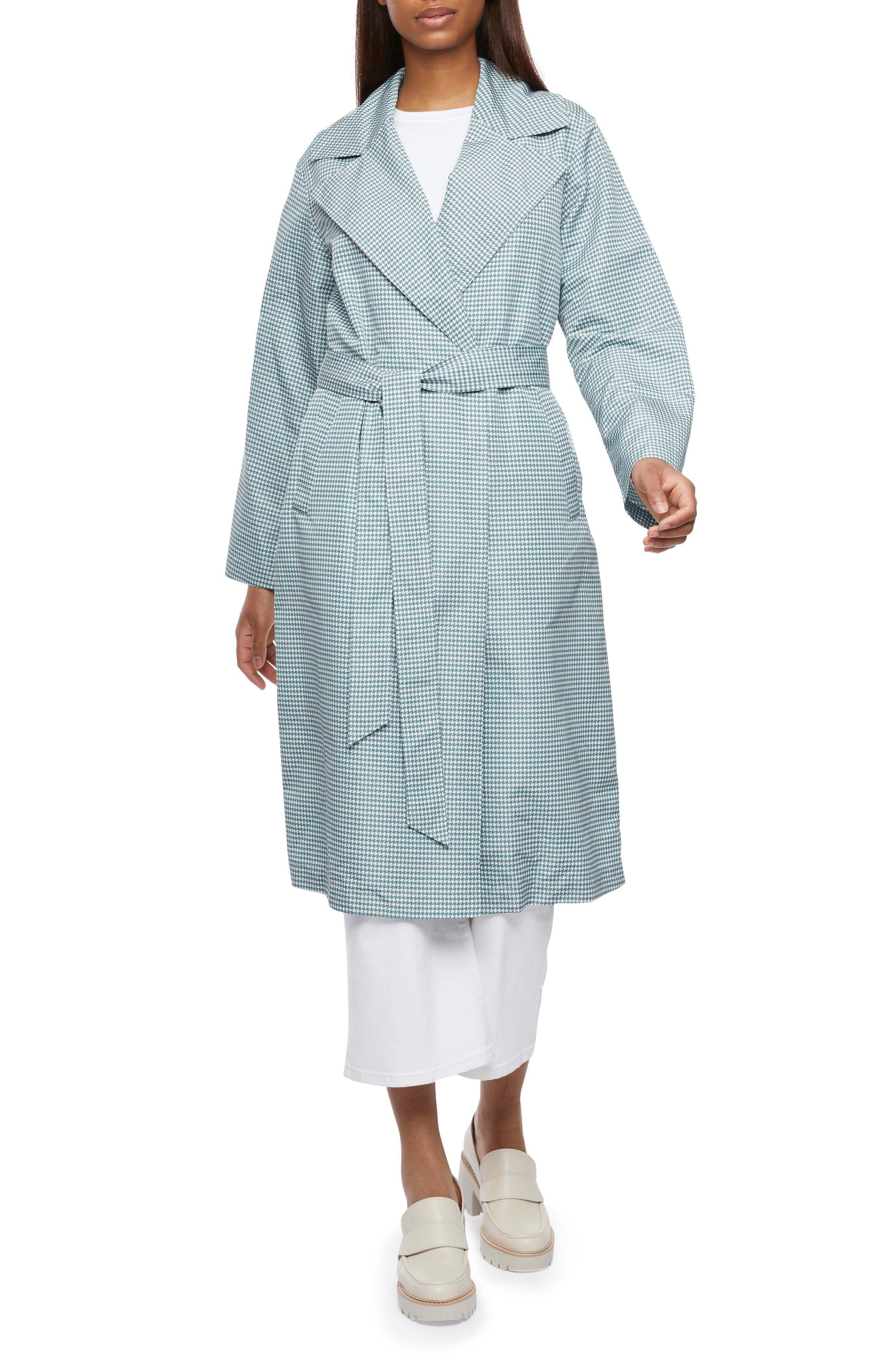 Bernardo Soft Touch Houndstooth Belted Trench Coat