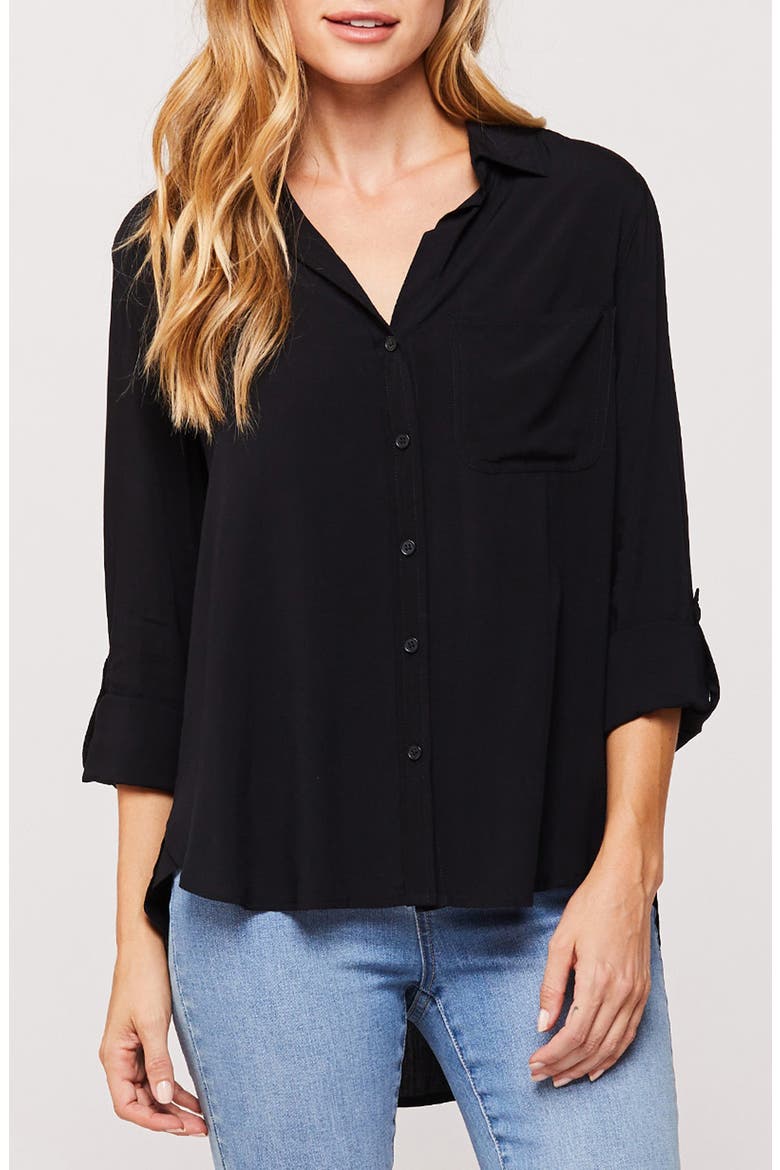 Elisa Long Sleeve High/Low Shirt, Main, color, BLACK