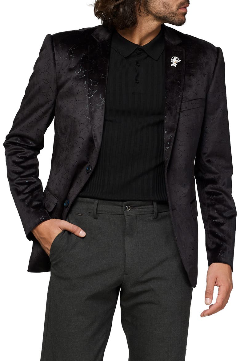 Deluxe Outer Space Velvet Sport Coat with Astronaut Pin, Main, color, BLACK