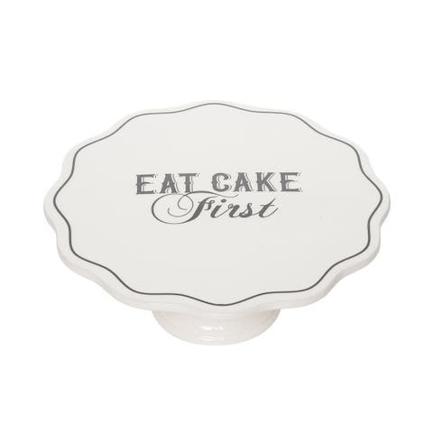 Eat Cake First Cer Pedestal Ceramic White