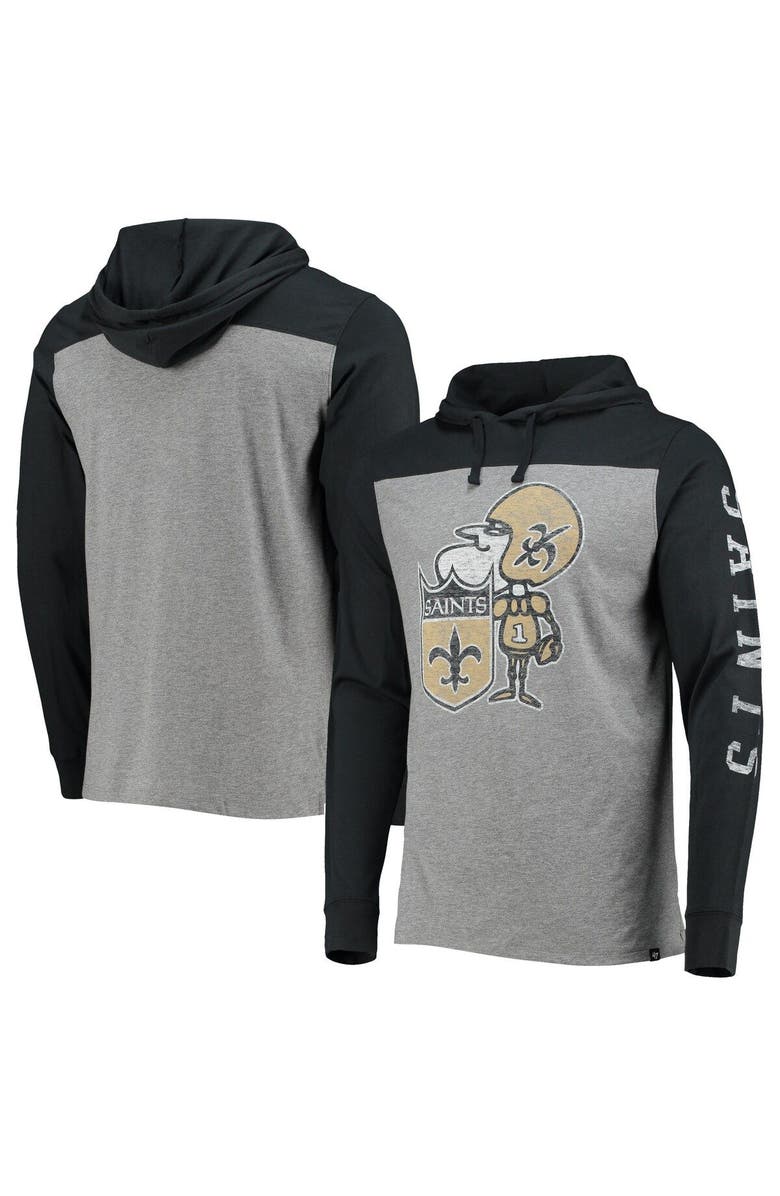 '47 Men's '47 Heathered Gray New Orleans Saints Franklin Wooster Throwback Long Sleeve Hoodie T-Shirt, Main, color, Heather Gray