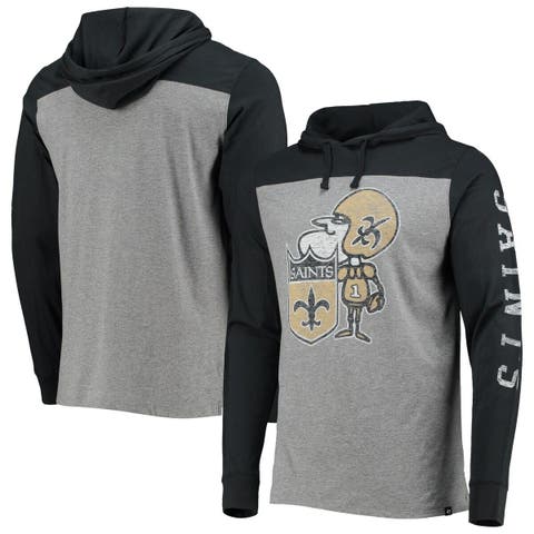 Men's '47 Heathered Gray New Orleans Saints Franklin Wooster Throwback Long Sleeve Hoodie T-Shirt