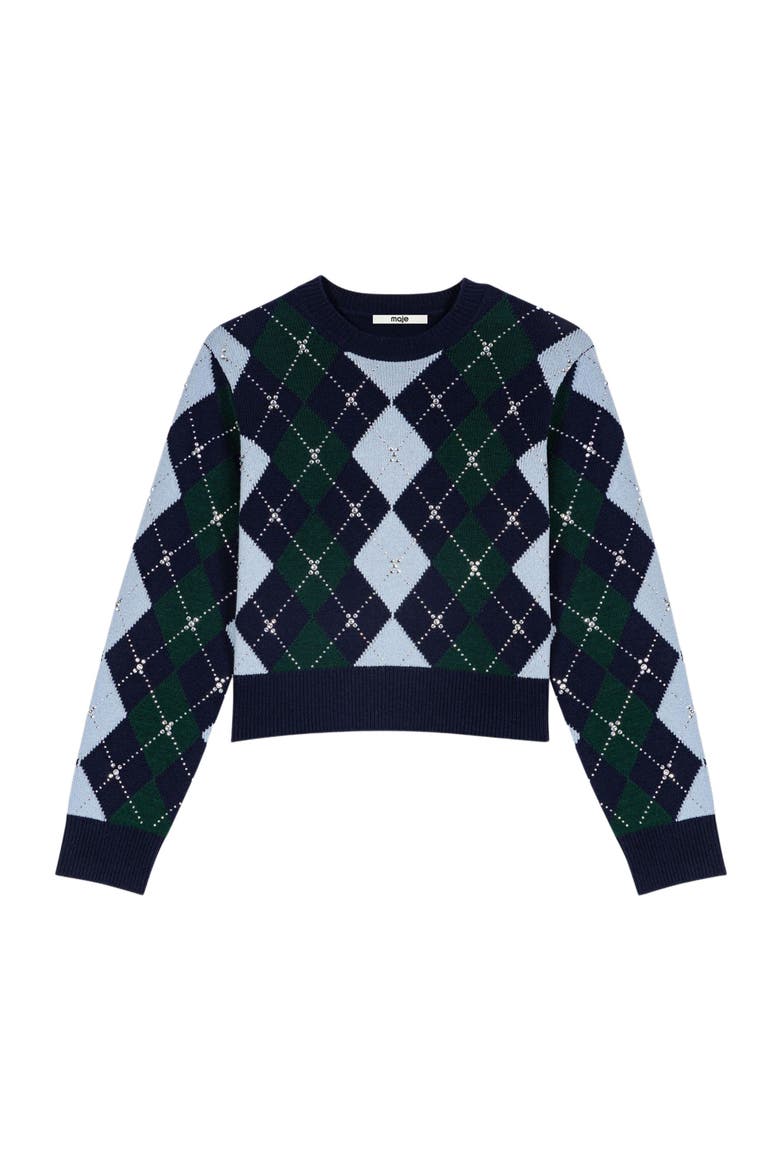 Argyle sweater with rhinestones, Alternate, color, Navy/green