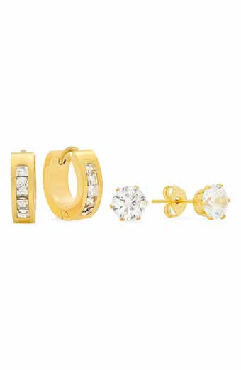 Set of 2 Cubic Zirconia Huggie & Stud Earrings