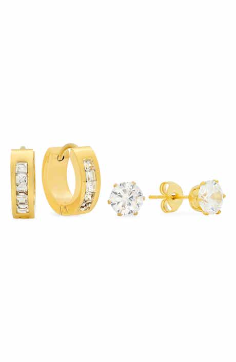 Set of 2 Cubic Zirconia Huggie & Stud Earrings