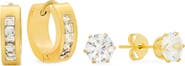 STEELTIME Set of 2 Cubic Zirconia Huggie & Stud Earrings