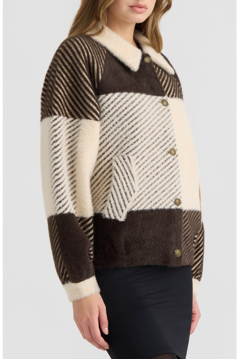 Eyelash Cropped Bomber Coatigan, Alternate, color, ESPRESSO/ CREAM