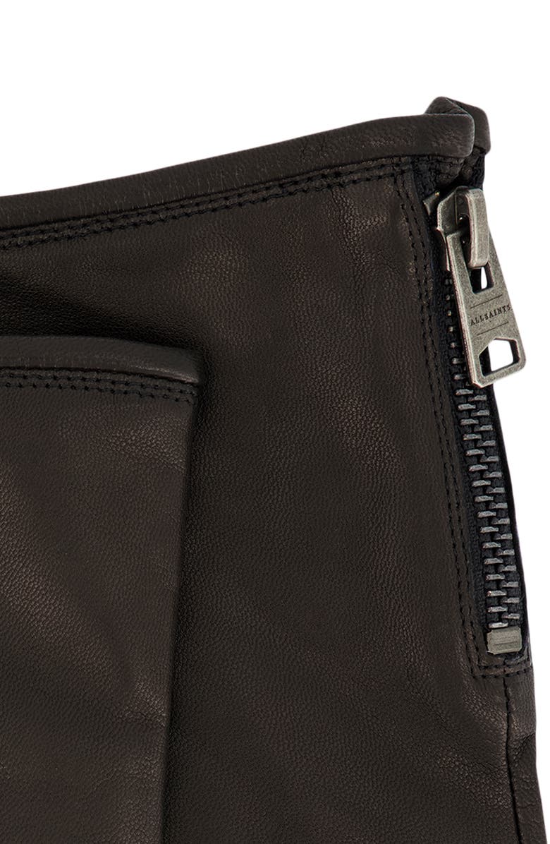 AllSaints Zip Leather Gloves, Alternate, color, Black