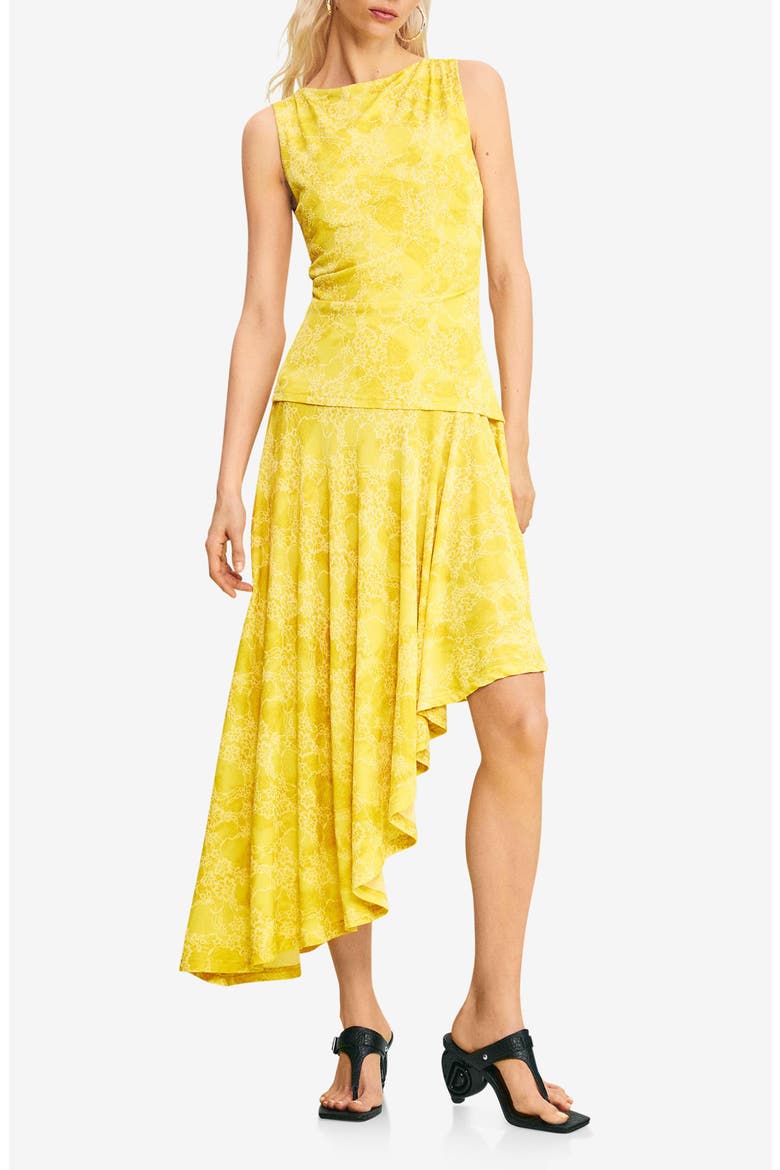 Floral Sleeveless Asymmetric Hem Dress, Main, color, YELLOW