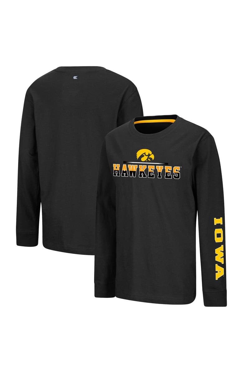 COLOSSEUM Youth Colosseum Black Iowa Hawkeyes Two-Hit Long Sleeve T-Shirt, Alternate, color,