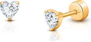 Tiny Blessings 14K Gold on Titanium 4mm Clear Sparkling Heart Stud Screw Back Earrings