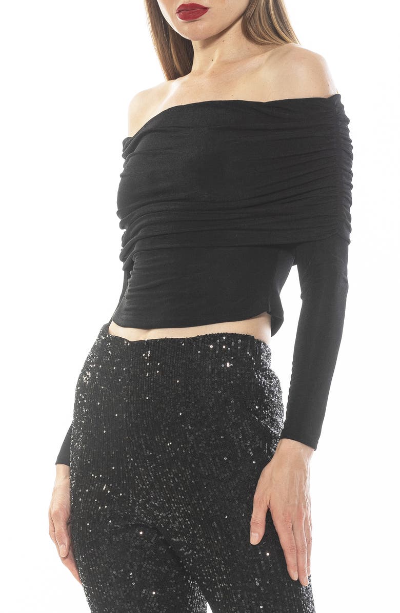 Alexia Admor Hannah Off the Shoulder Long Sleeve Top, Alternate, color, Black