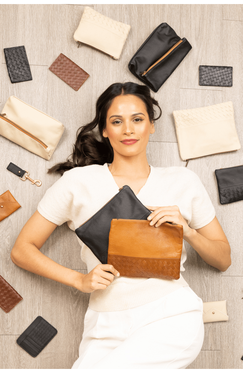 Deux Mains Large Pouch, Key Chain & Slim ID Bundle, Alternate, color, Cognac
