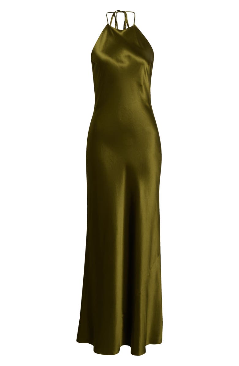 Reformation Jeany Silk Charmeuse Halter Dress, Alternate, color, Moss Garden