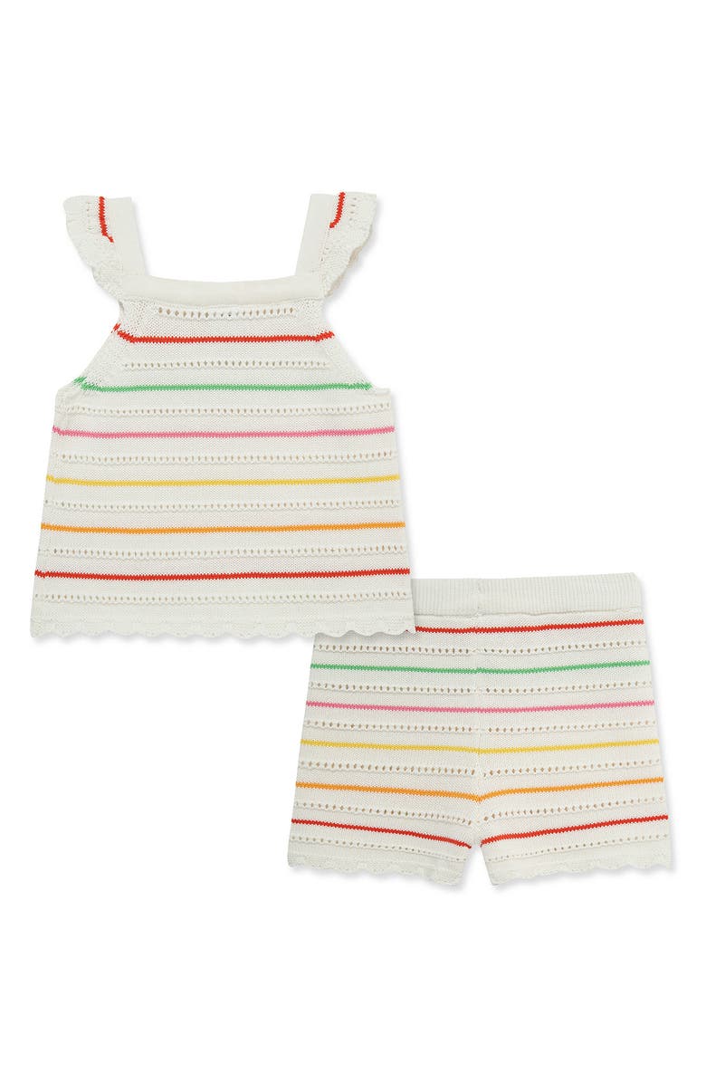 Little Me Stripe Cotton Pointelle Knit Tank & Shorts Set, Alternate, color, White Multi