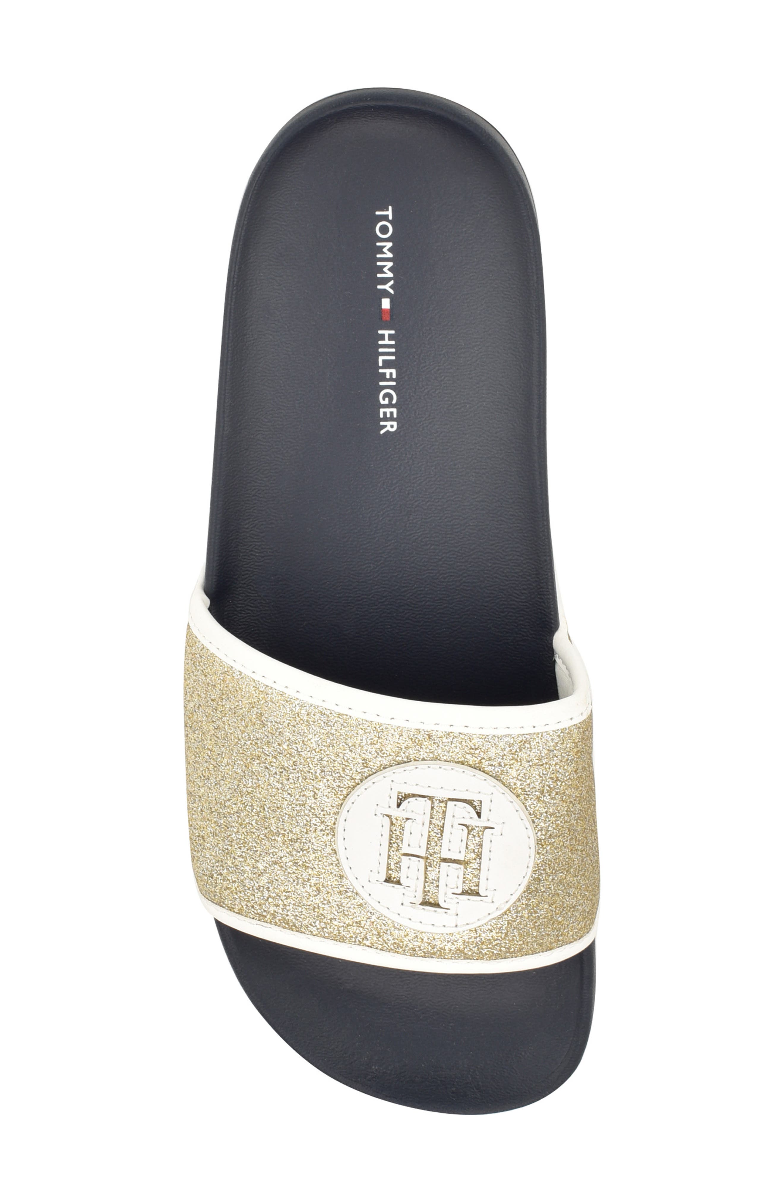 Tommy Hilfiger Glitter Slide Sandal, Alternate, color, Light Gold/ White
