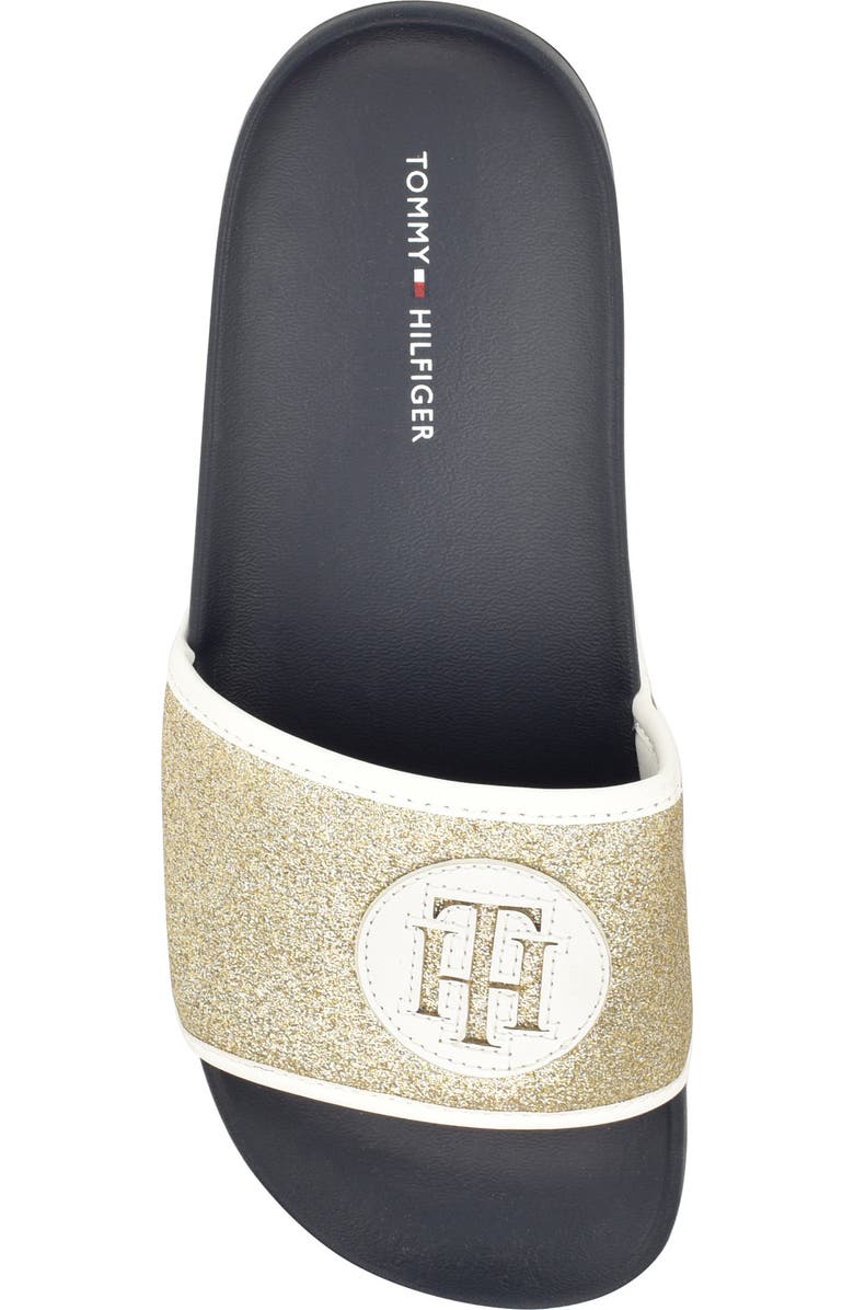 Tommy Hilfiger Glitter Slide Sandal, Alternate, color, Light Gold/ White
