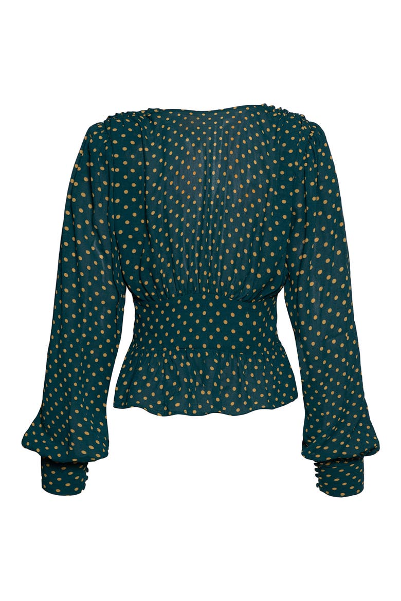 Olivier Button Front Crepe Top, Alternate, color, FOREST GREEN POLKA DOT