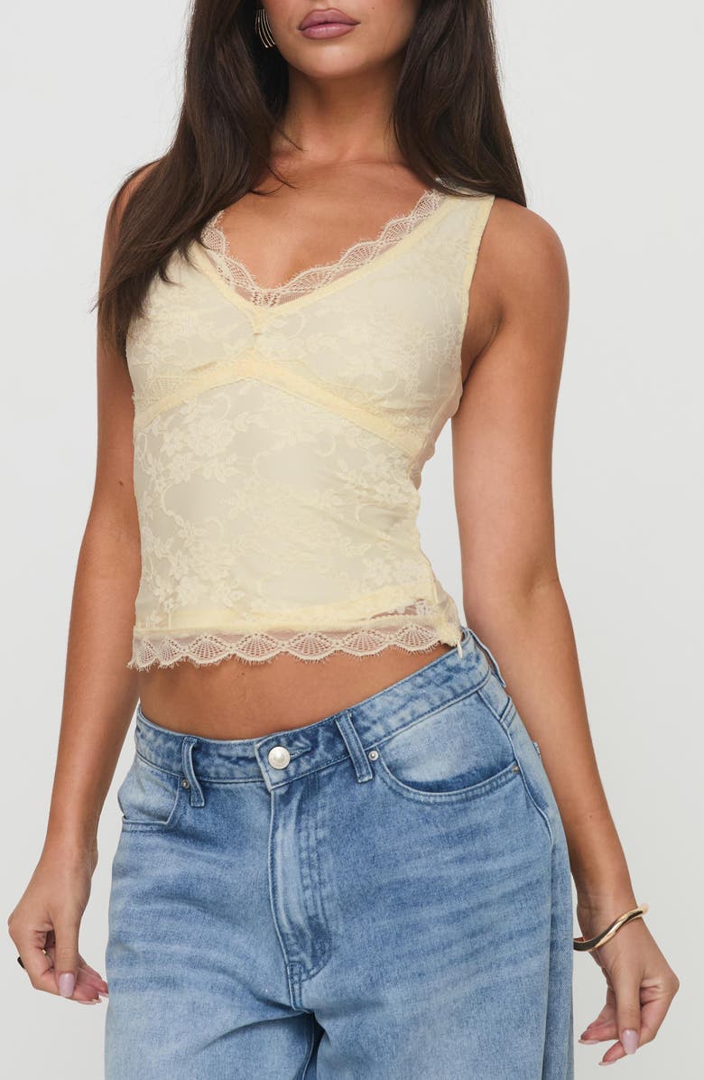 Princess Polly Far Away Lace Overlay Crop Tank, Main, color, Yellow
