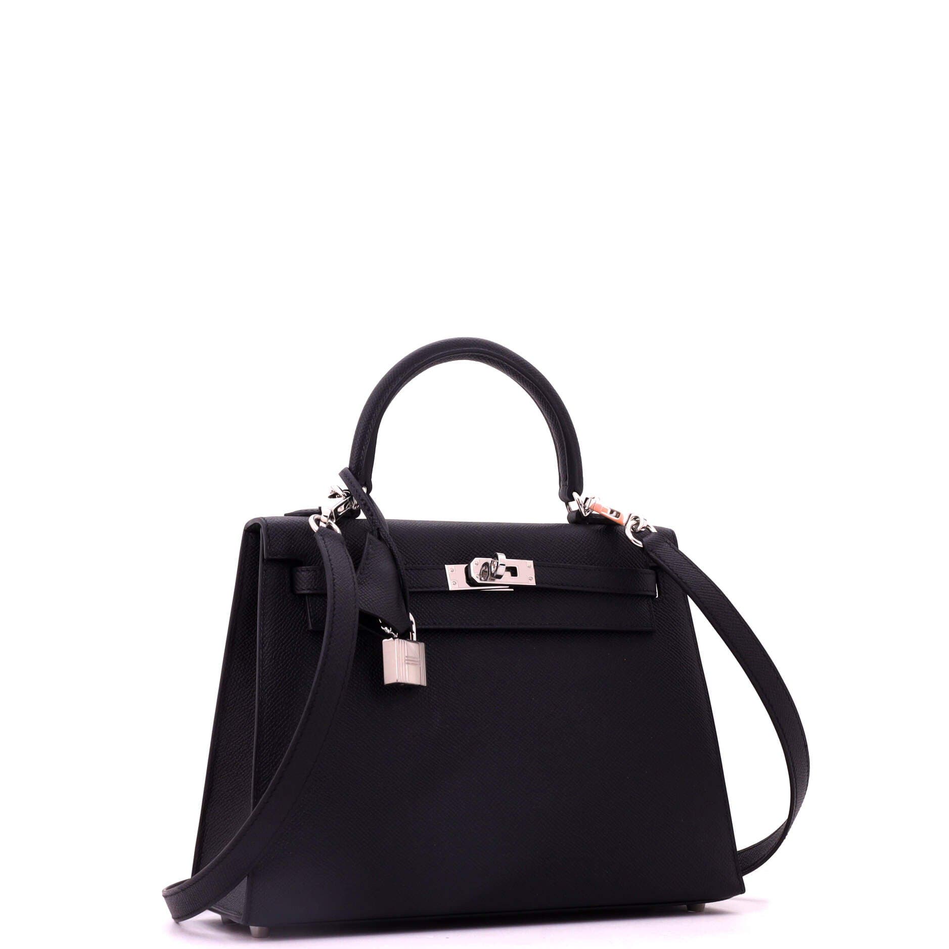 Pre-Owned Hermes Kelly Handbag Black Epsom with Palladium Hardware 25, Alternate, color, Noir