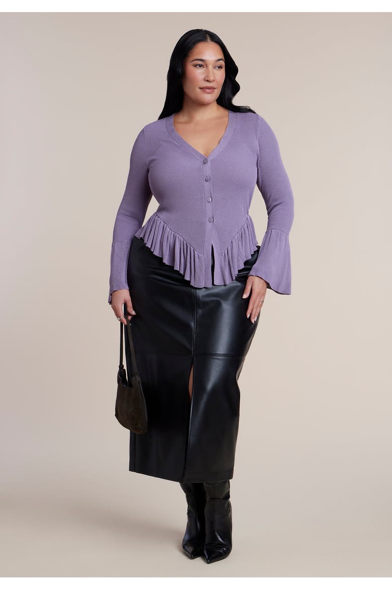 Ruffle Cardigan, Alternate, color, DUSTY GRAPE