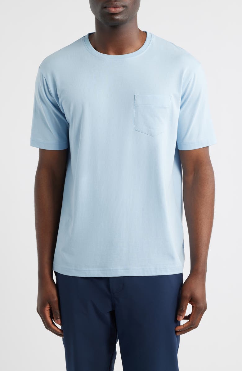 Peter Millar Crown Comfort Cotton Blend Pocket T-Shirt, Main, color, Stream Blue