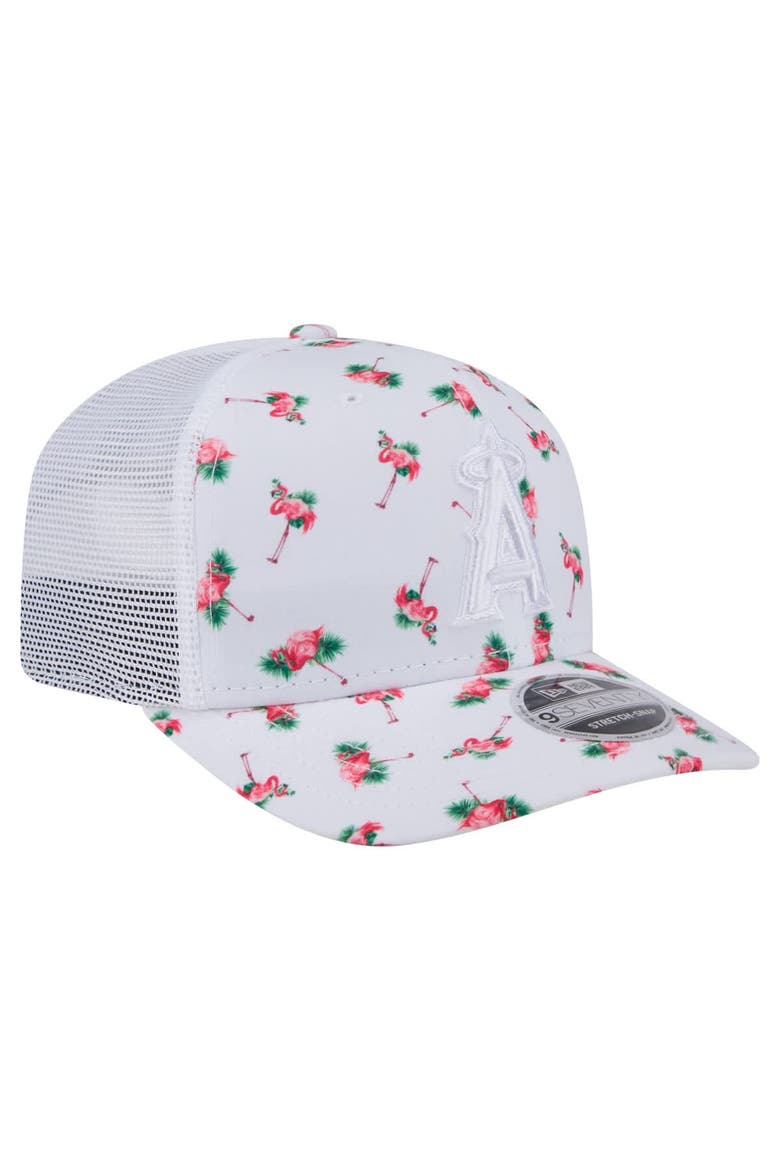 Men's New Era  White Los Angeles Angels Flamingo Mesh Back 9SEVENTY Stretch-Snap Hat, Alternate, color, White