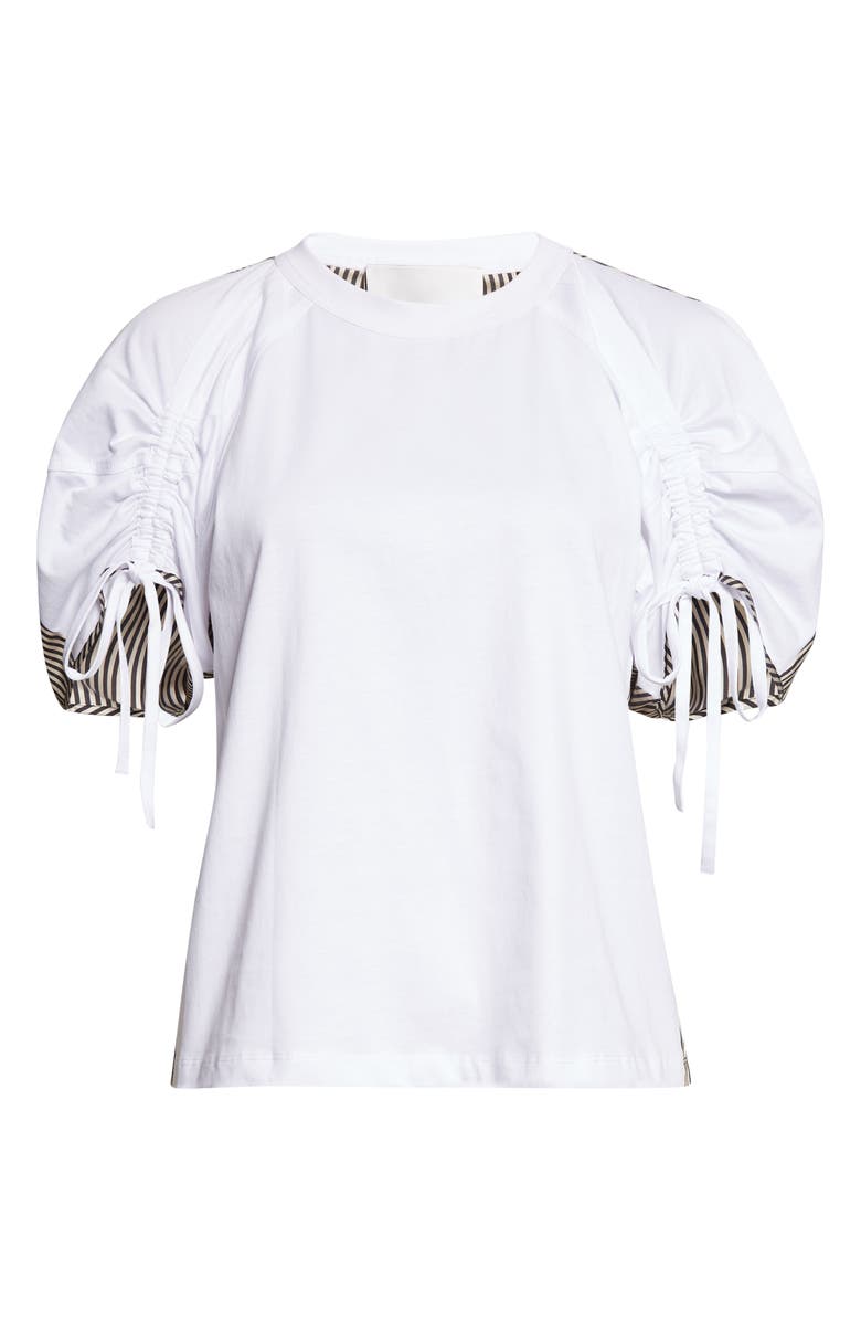 3.1 Phillip Lim Mixed Media Puff Sleeve T-Shirt, Alternate, color, White-Black Multi