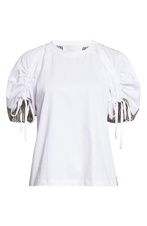 Mixed Media Puff Sleeve T-Shirt