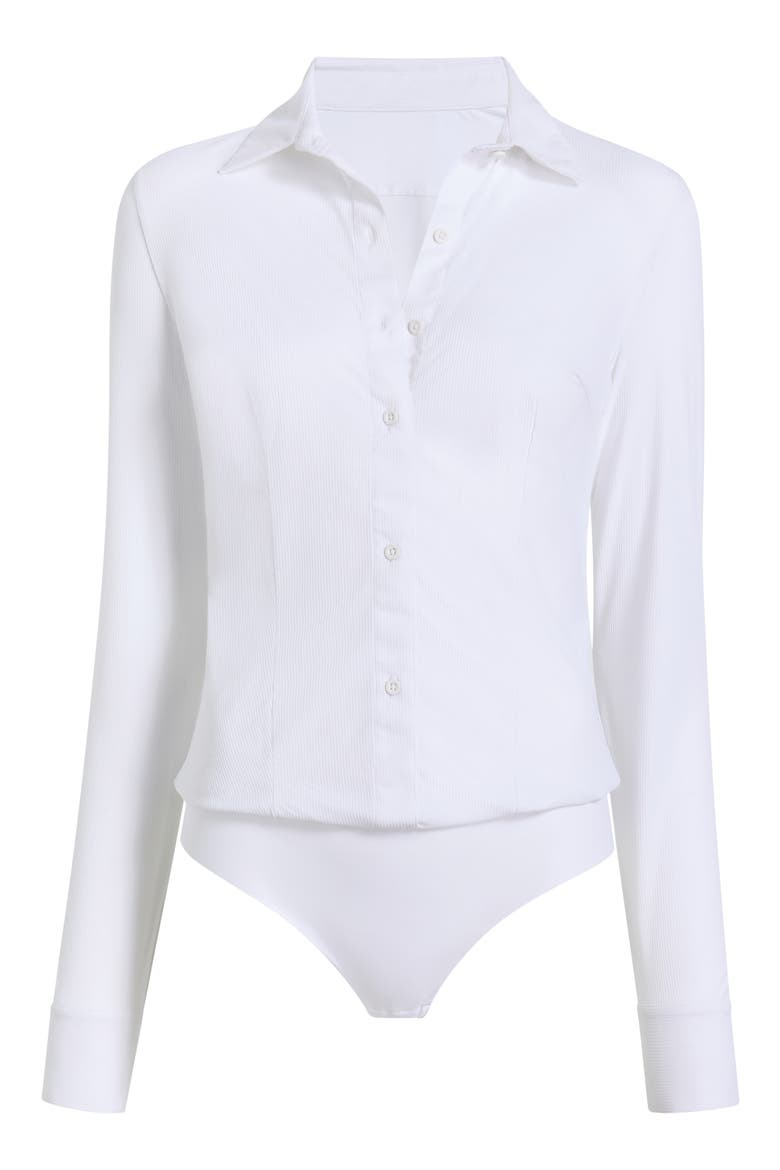 Ribbed Button-Up Bodysuit, Alternate, color, WHITE