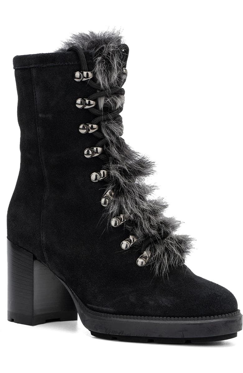 Aquatalia Irvina Hiker Boot with Genuine Shearling Trim, Main, color, Black